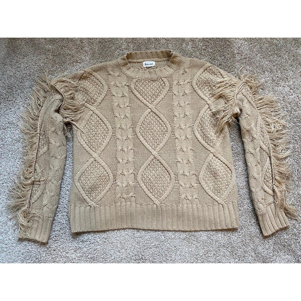 Sweater & Merci Fringe Camel Preppy Women Med Chunky Fisherman SKU11